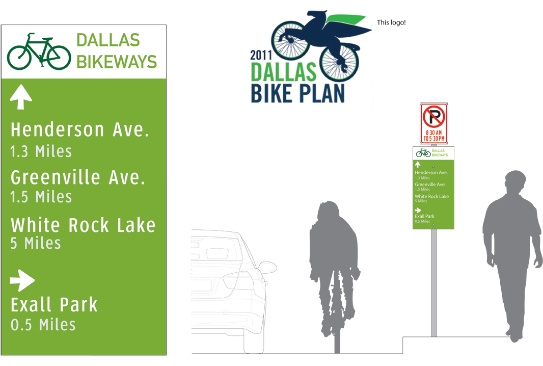 Dallas Bike Plan wayfinding signage concept developed by Robbie Good